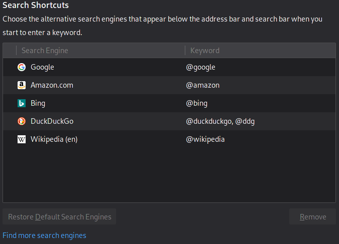 Disabled search engines