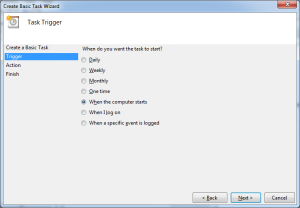 Event trigger: When the computer starts Event trigger: When the computer starts